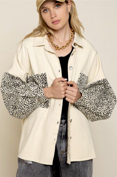 VANILLA ANIMAL PRINT OVERSIZED DENIM JACKET