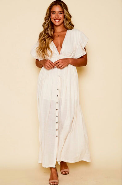 FLUTTER SLEEVE MAXI WITH FRONT AND BACK TIE