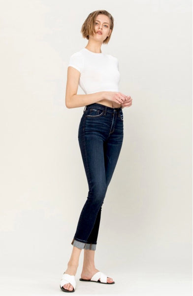 HIGH RISE CUFFED ANKLE SKINNY DENIM PANTS