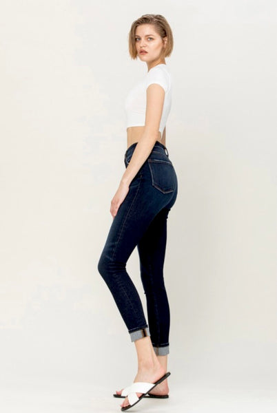 HIGH RISE CUFFED ANKLE SKINNY DENIM PANTS