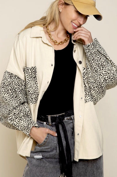 VANILLA ANIMAL PRINT OVERSIZED DENIM JACKET