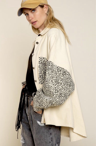 VANILLA ANIMAL PRINT OVERSIZED DENIM JACKET