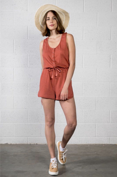 RUST BUTTON DOWN DETAIL ROMPER '