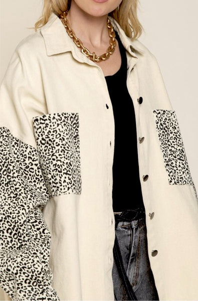 VANILLA ANIMAL PRINT OVERSIZED DENIM JACKET